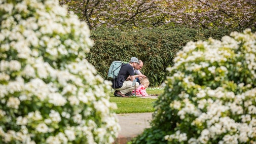 Family enjoying a late spring visit at Hinton Ampner, Hampshire